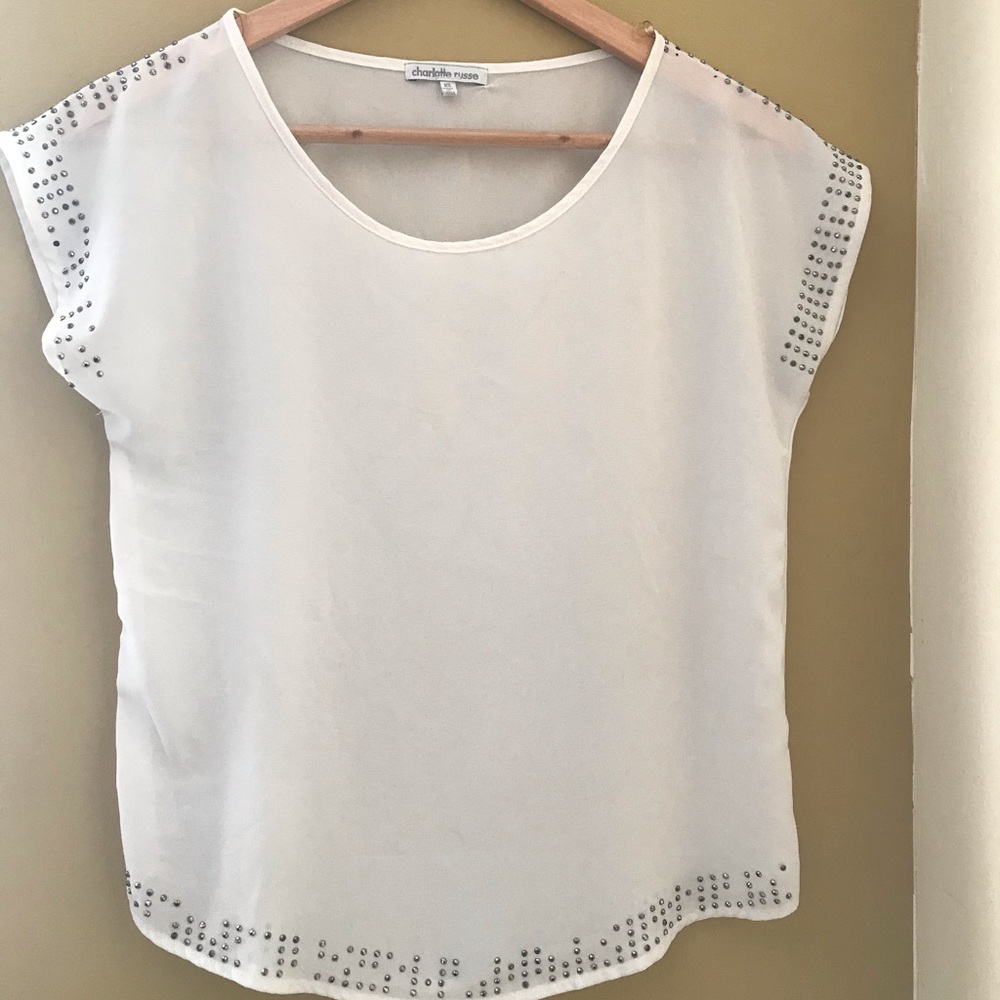 Charlotte Russe White Short Sleeve Rhinestone Top